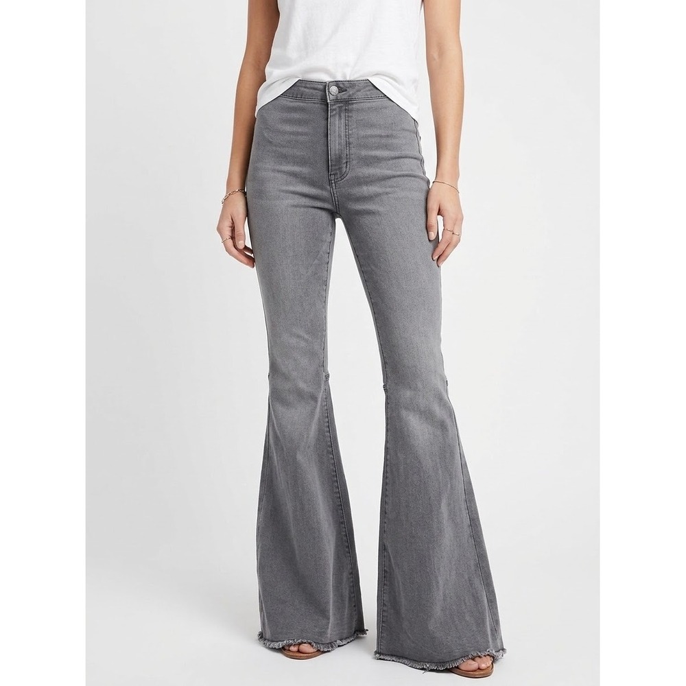Free People Women Gray High Rise Extreme Flare Bell Bottom Jeans Size 28